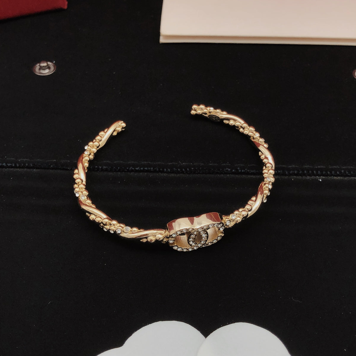 Pave Interlocking-C Chain Cuff Bracelet