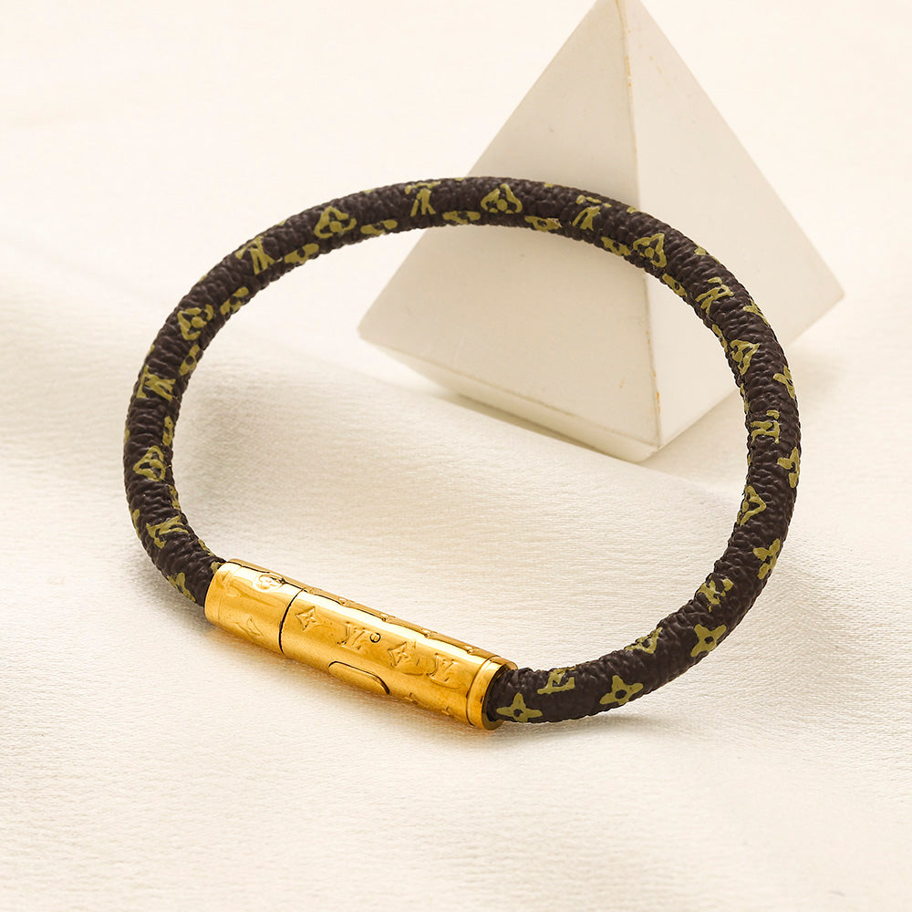 304 Stainless Steel Monogram Cord Barrel-Clasp Bracelet
