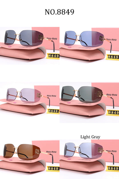 Wide Rimless Square Sunglasses with Slim Logo Temples