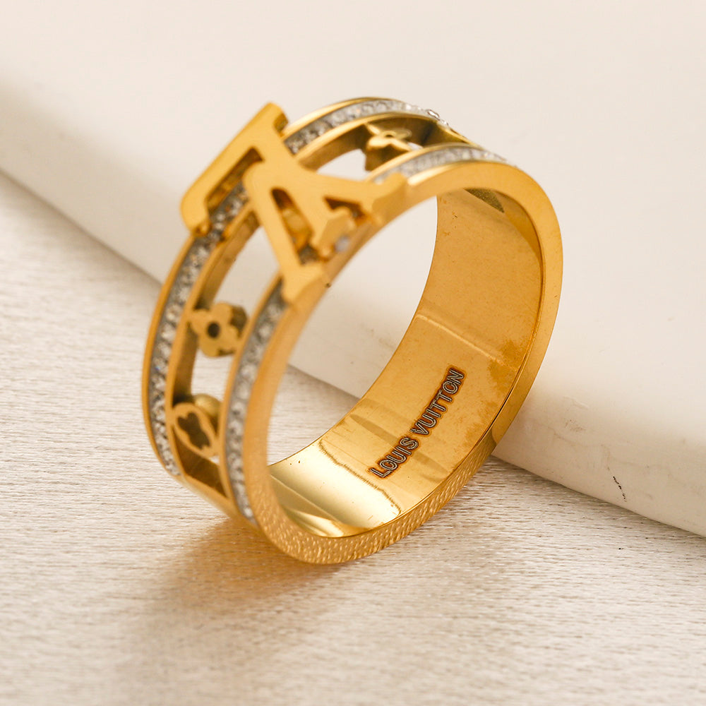 Copper Zirconium Real Gold Plated Ring,Rings Collection、L*V  Series