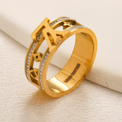 Copper Zirconium Real Gold Plated Ring,Rings Collection、L*V  Series