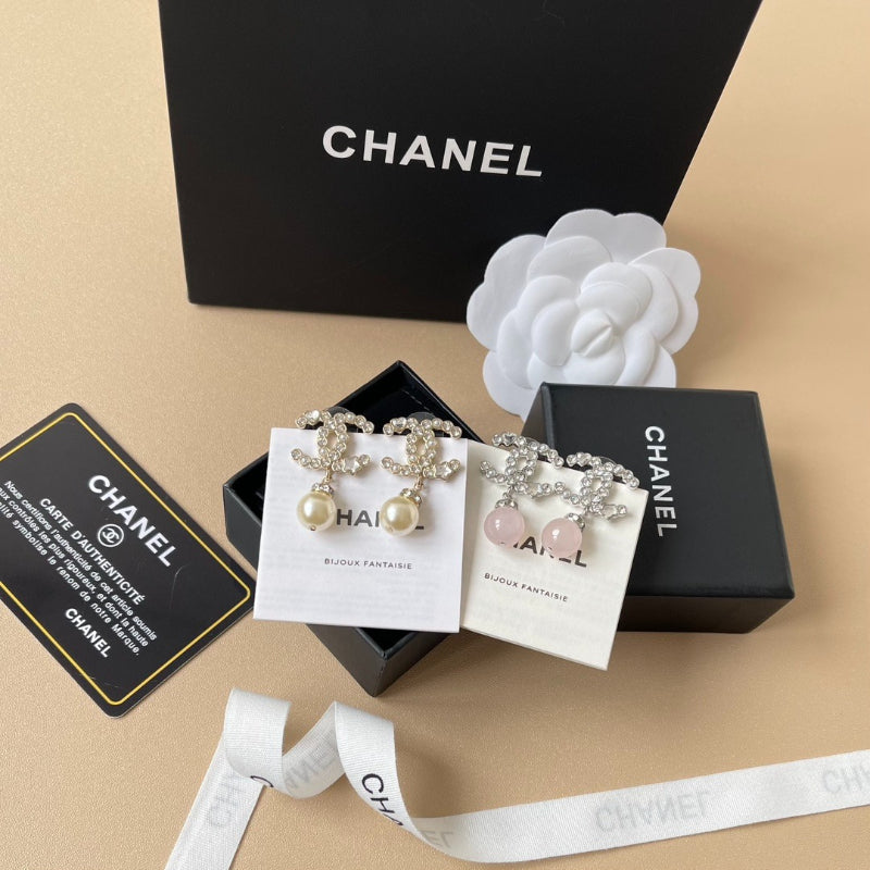 Pave Interlocking-C & Pearl-Effect Drop Earrings