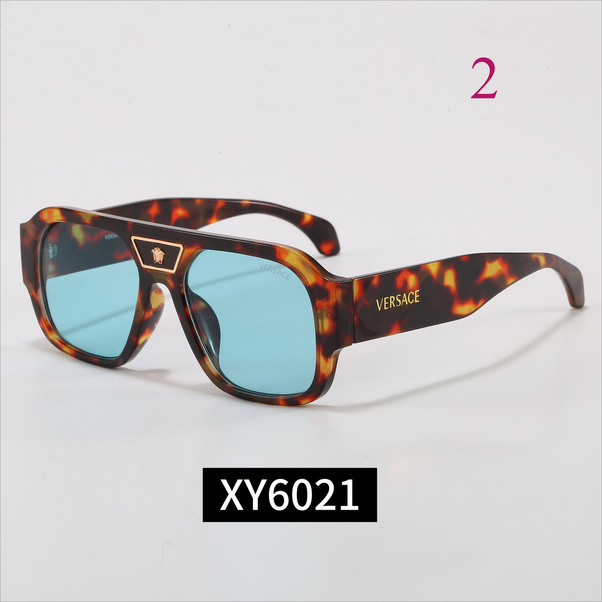 Flat-Brow Aviator Sunglasses with Wide Logo Temples