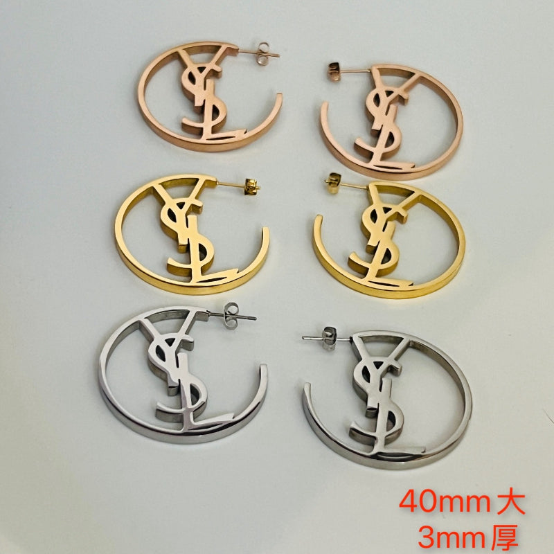304 Stainless Steel Large Open Monogram Hoop Earrings