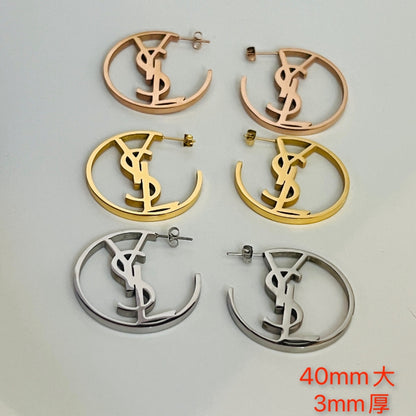 304 Stainless Steel Large Open Monogram Hoop Earrings