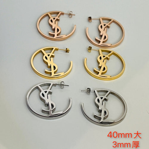 304 Stainless Steel Large Open Monogram Hoop Earrings
