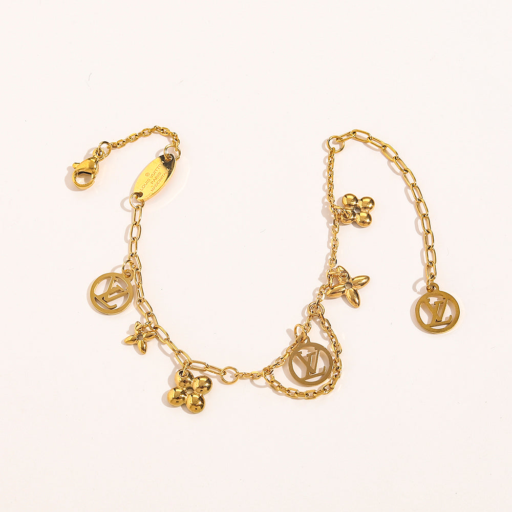 304 Stainless Steel Draped Floral Charm Chain Bracelet