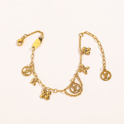 304 Stainless Steel Draped Floral Charm Chain Bracelet