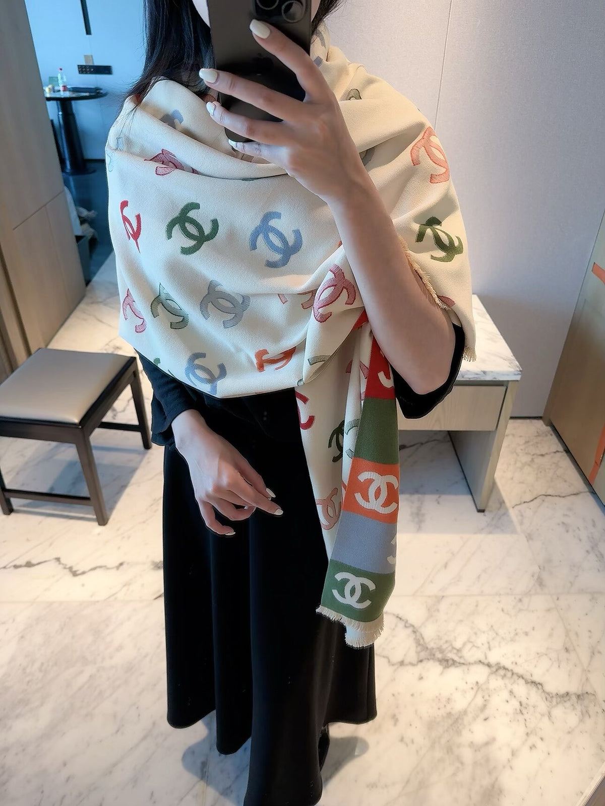 Multicolor Interlocking-C Motif Scarf