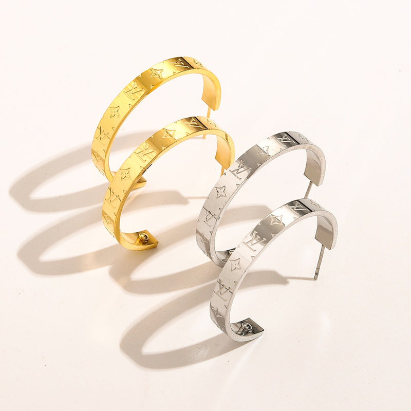 304 Stainless Steel Engraved Flat Band Hoop Earrings