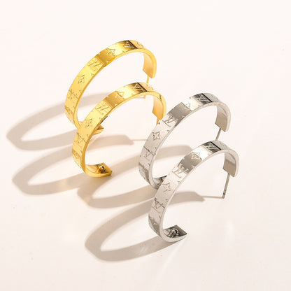 304 Stainless Steel Engraved Flat Band Hoop Earrings