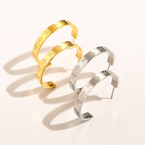 304 Stainless Steel Engraved Flat Band Hoop Earrings