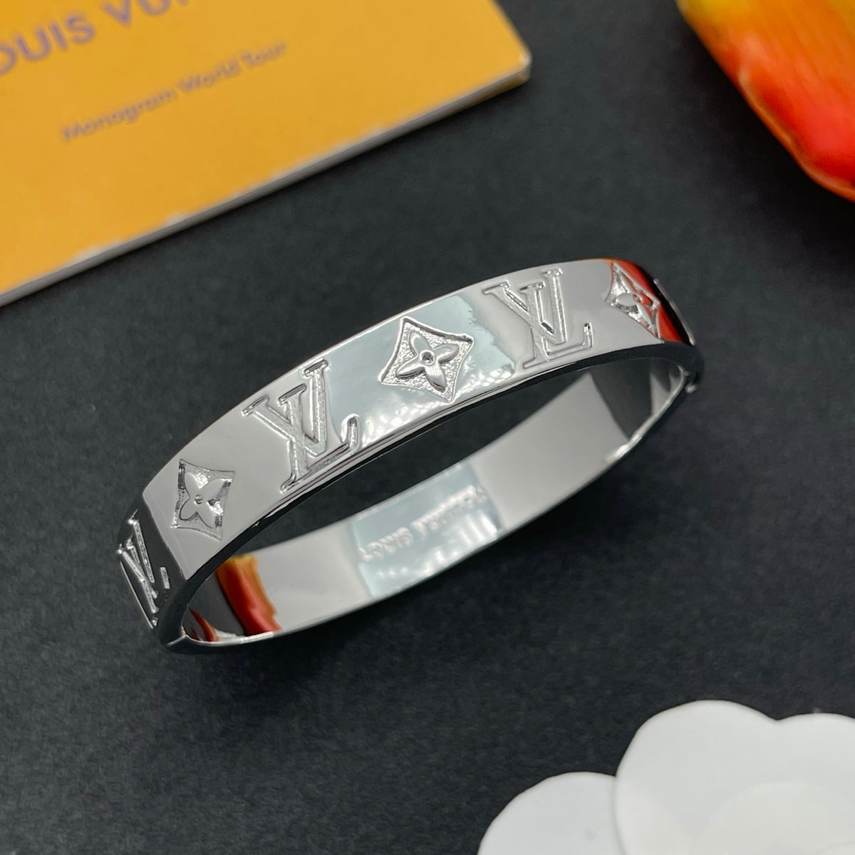 Engraved Floral Monogram Band Bracelet