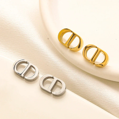 304 Stainless Steel Polished Oval Letter Stud Earrings