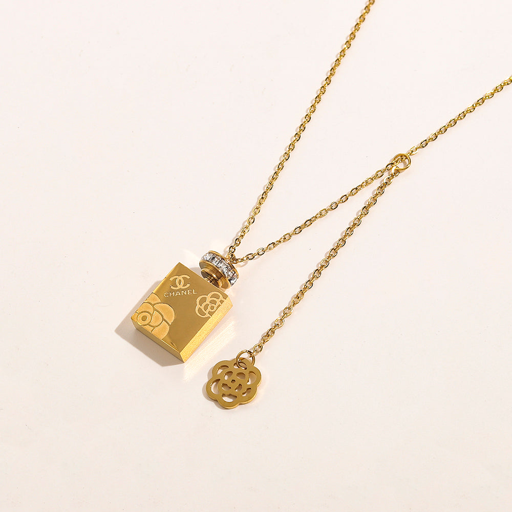 Copper Pave-Accent Perfume Bottle Pendant Necklace