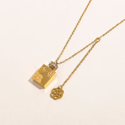Copper Pave-Accent Perfume Bottle Pendant Necklace