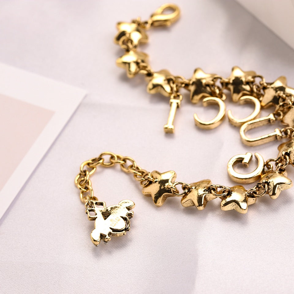 Alloy Star-Link Letter Charm Bracelet