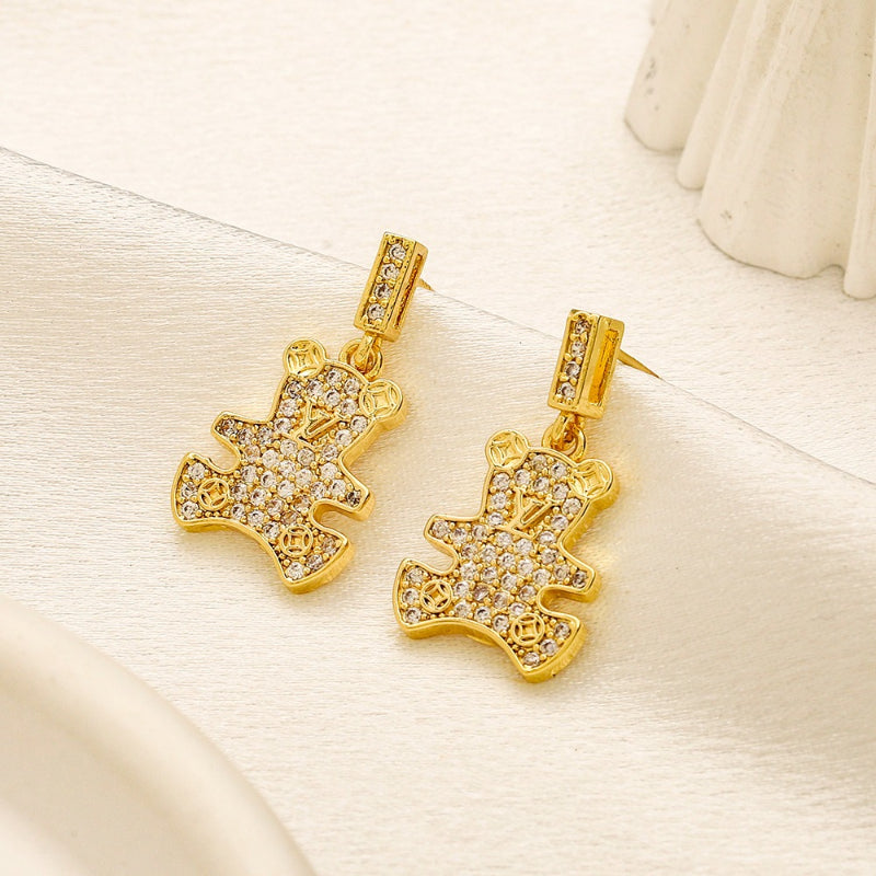 304 Stainless Steel Pave Floral Motif Drop Earrings