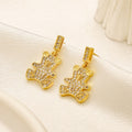 304 Stainless Steel Pave Floral Motif Drop Earrings