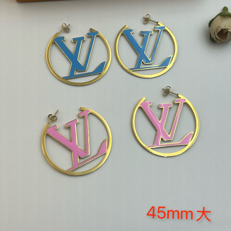 304 Stainless Steel Colorful Monogram Hoop Earrings