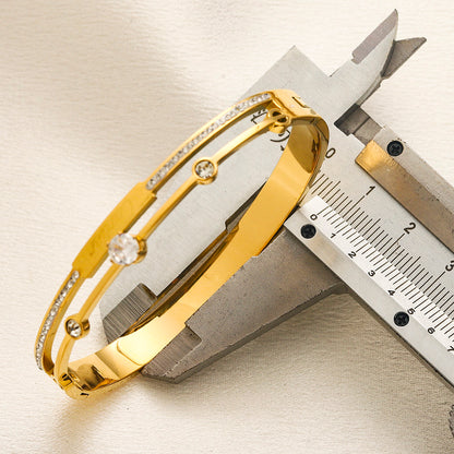 304 Stainless Steel Cross-Motif Double-Band Bangle Bracelet
