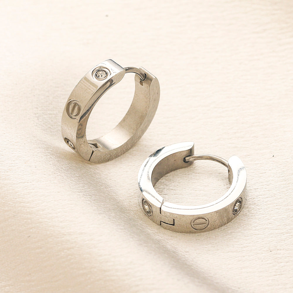 304 Stainless Steel Screw-Detail Huggie Earrings