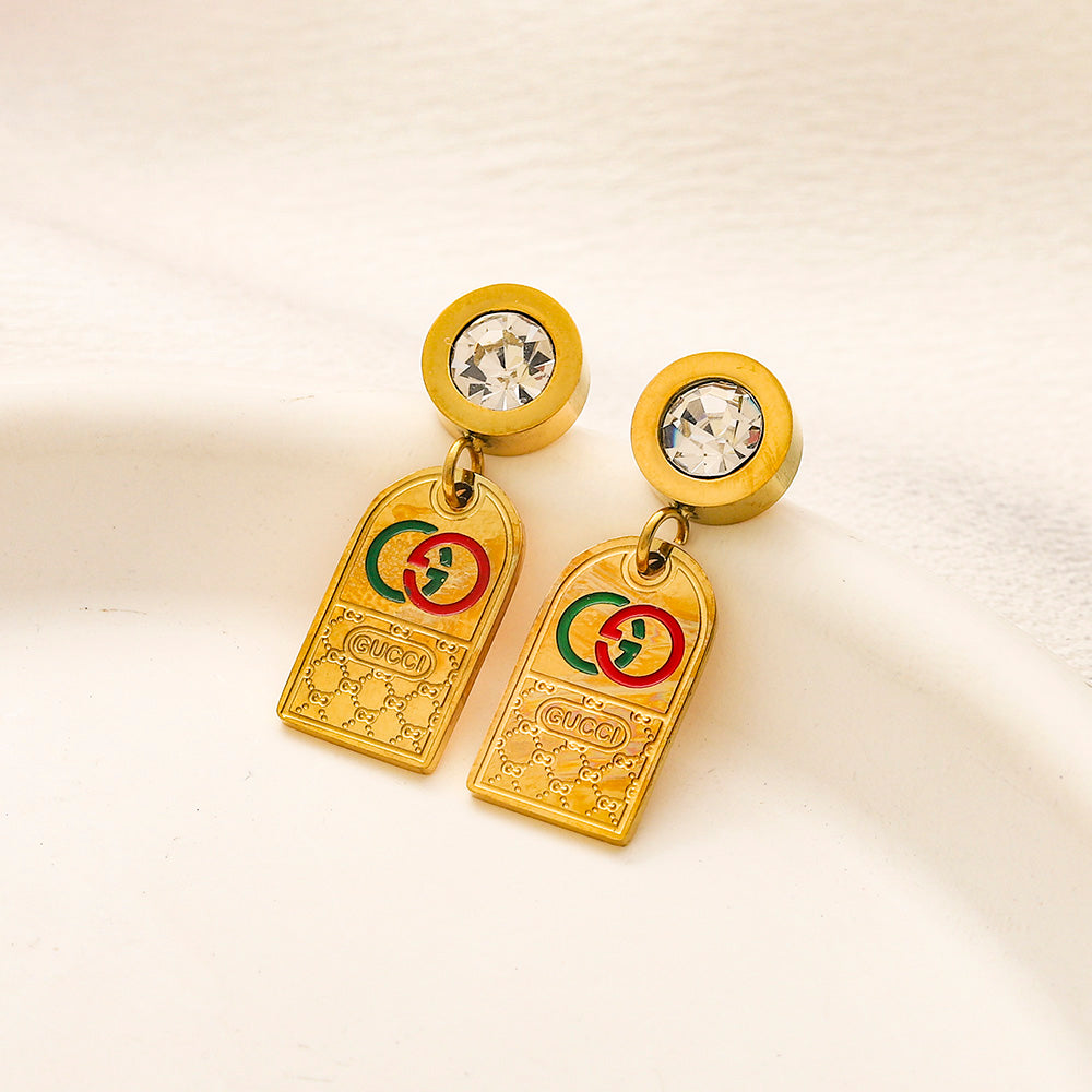 304 Stainless Steel Striped Rectangle Tag Drop Earrings