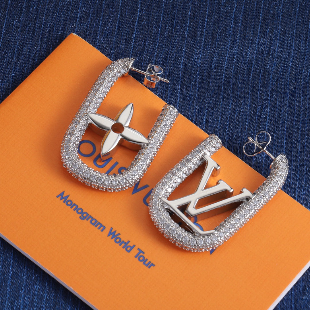 Chain-Edged Asymmetric Monogram Hoop Earrings