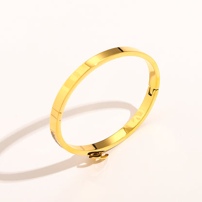304 Stainless Steel Pave Interlocking-C Slim Bangle Bracelet