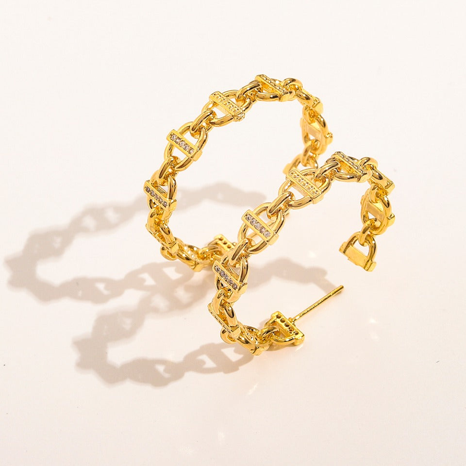 304 Stainless Steel Twisted Link Hoop Earrings