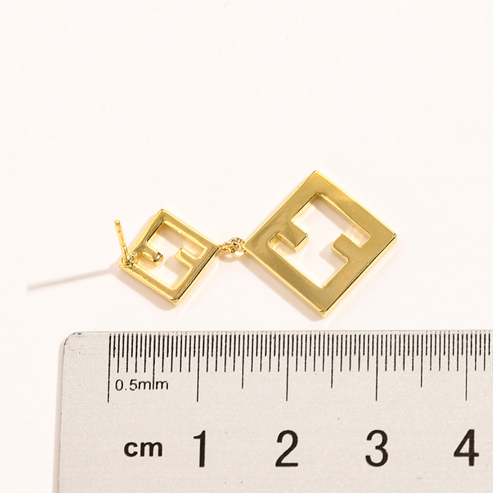 304 Stainless Steel Double Square Pave Drop Earrings