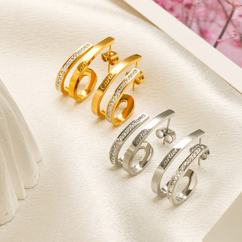 304 Stainless Steel Pave Nail-Shaped Hoop Earrings