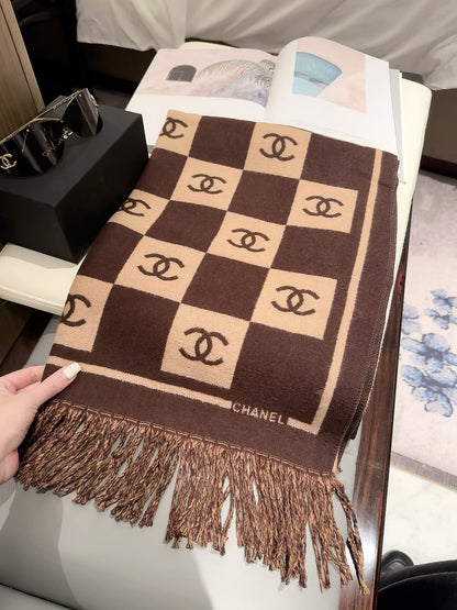 Checkerboard Monogram Scarf with Fringed Ends