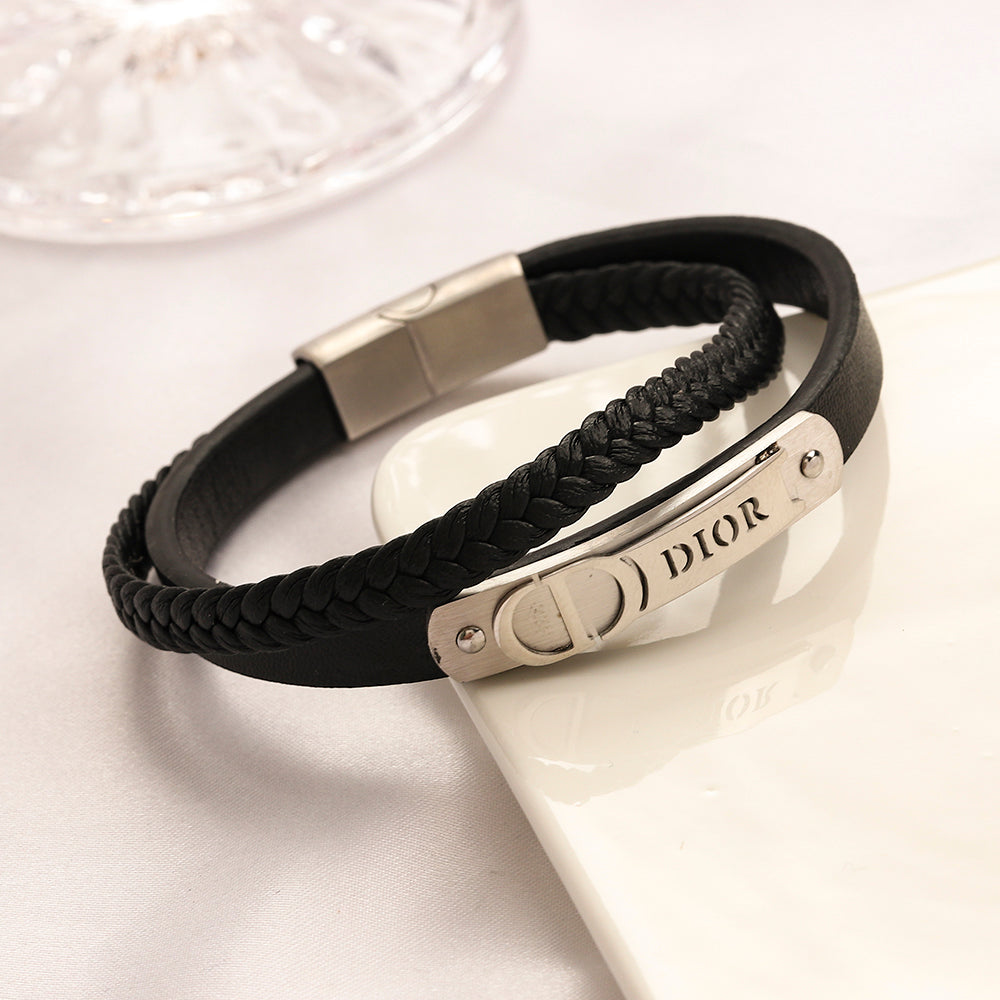 304 Stainless Steel Braided Cord Letter-Bar Bracelet