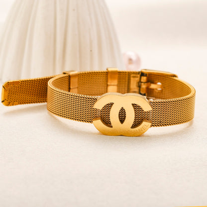 304 Stainless Steel Mesh Belt Interlocking-C Bracelet