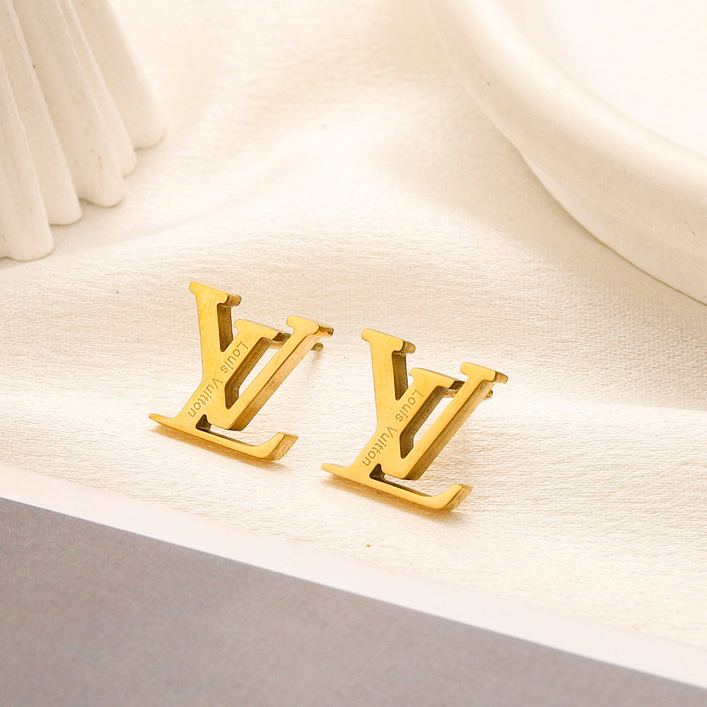 304 Stainless Steel Polished Monogram Stud Earrings
