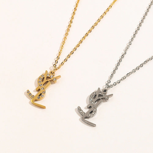 304 Stainless Steel Polished Monogram Fine Chain Necklace