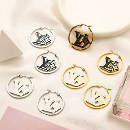 Alloy Monogram Disc Hoop Earrings