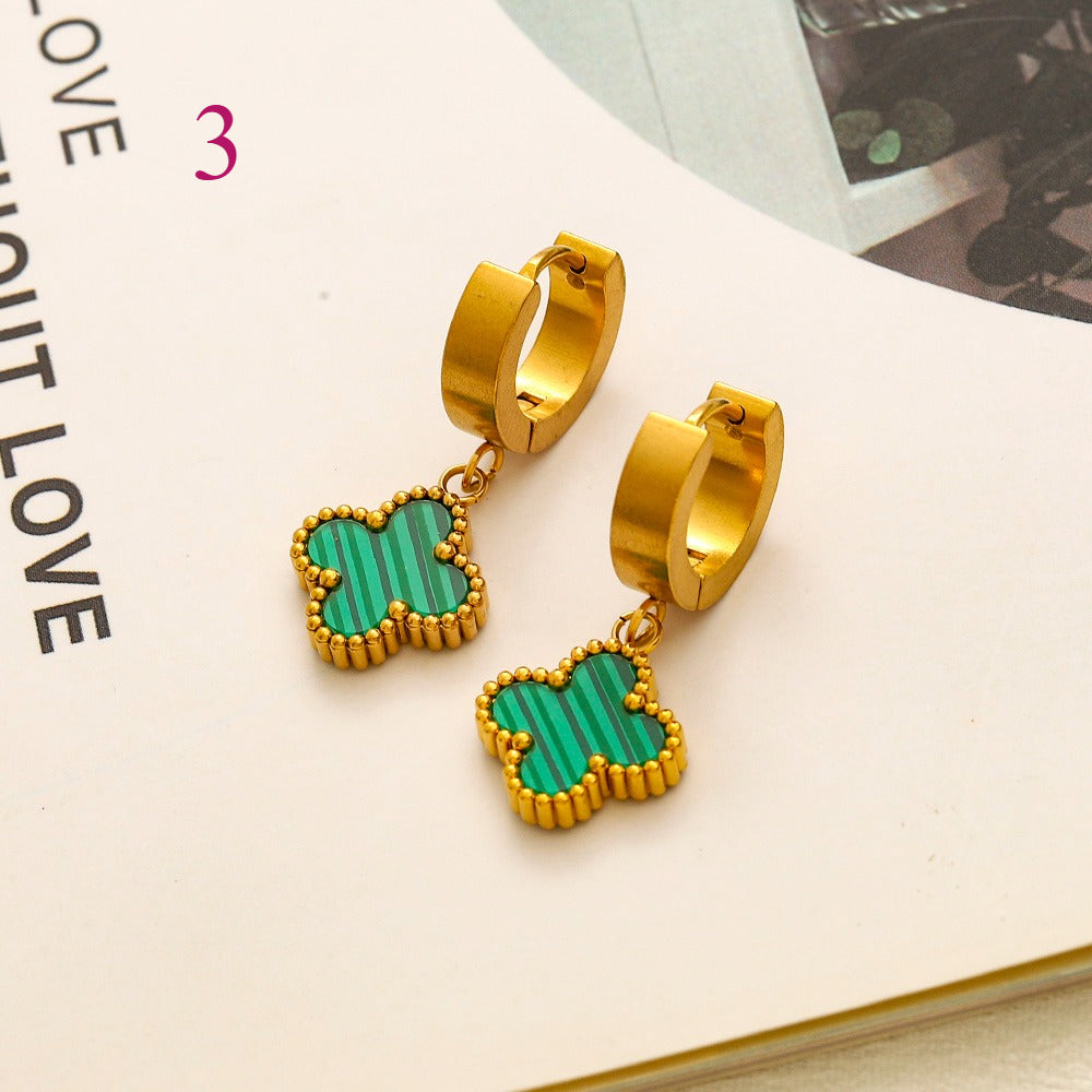 304 Stainless Steel Colorful Quatrefoil Stud Earrings