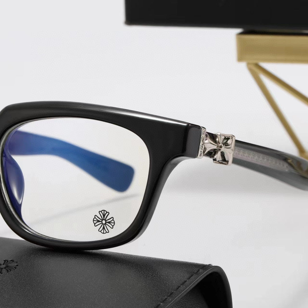 Rectangular Clear-Lens Glasses with Decorative Temples
