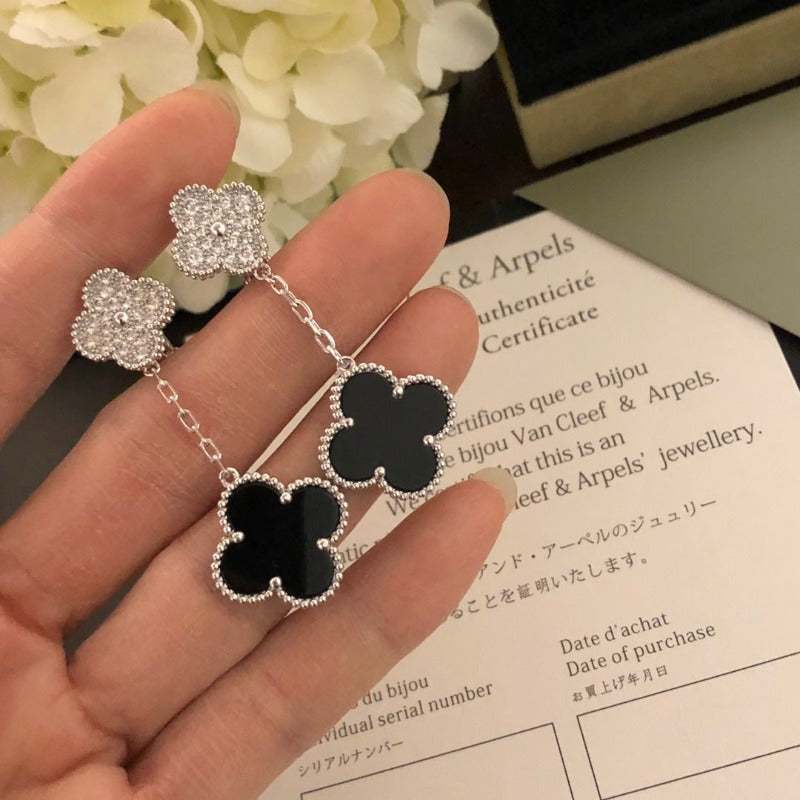 Black Quatrefoil Chain Drop Earrings