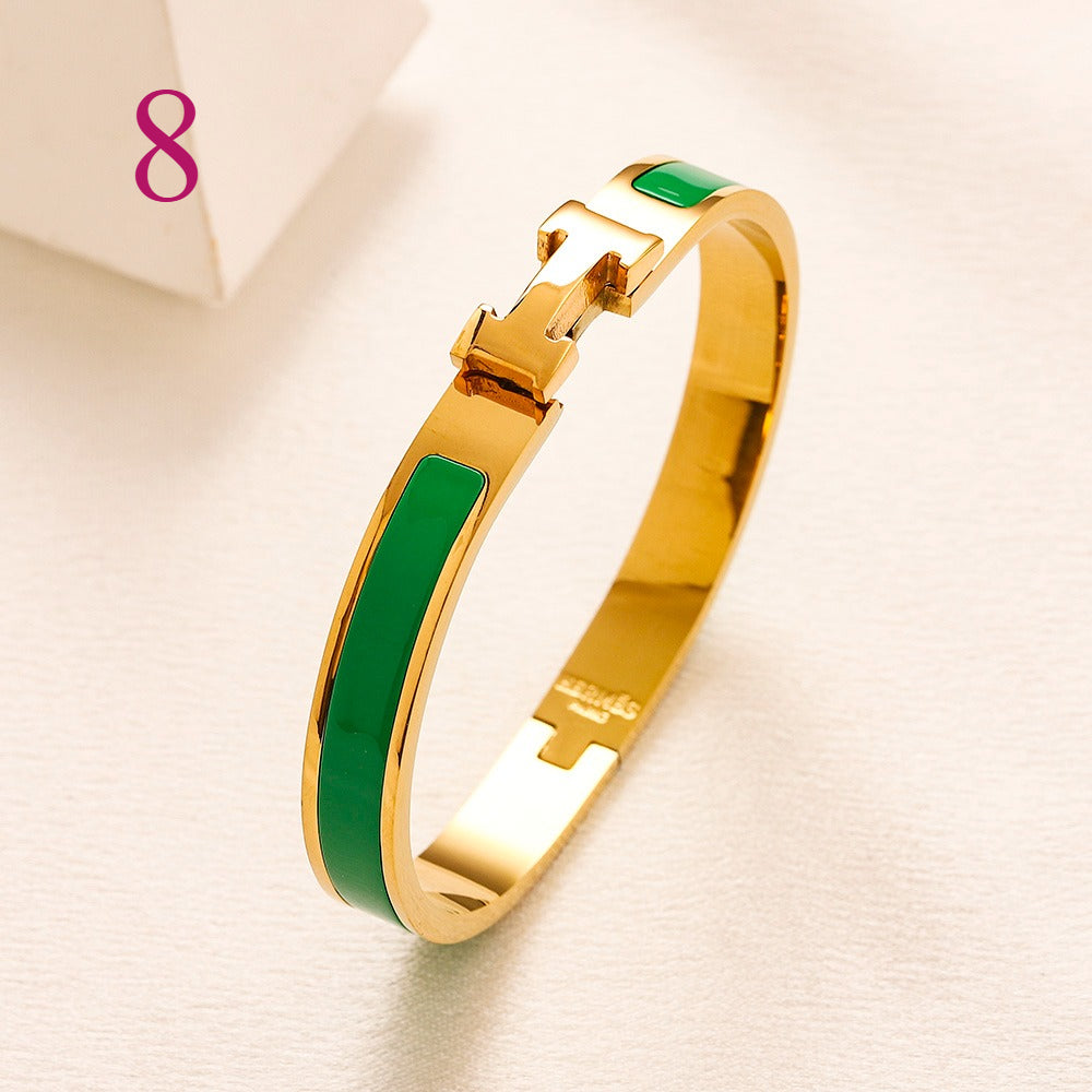 304 Stainless Steel Slim Color-Inlay H-Clasp Bangle Bracelet