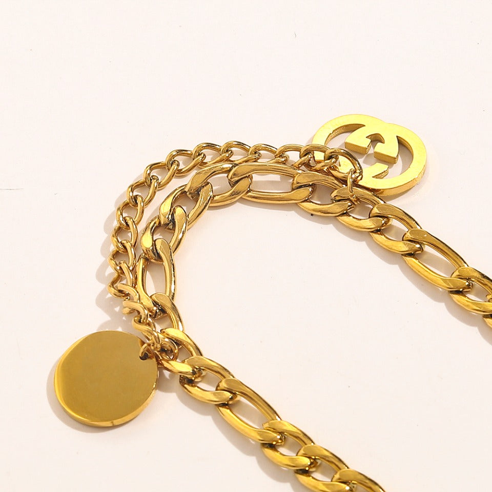 304 Stainless Steel Double-Chain Coin Charm Bracelet