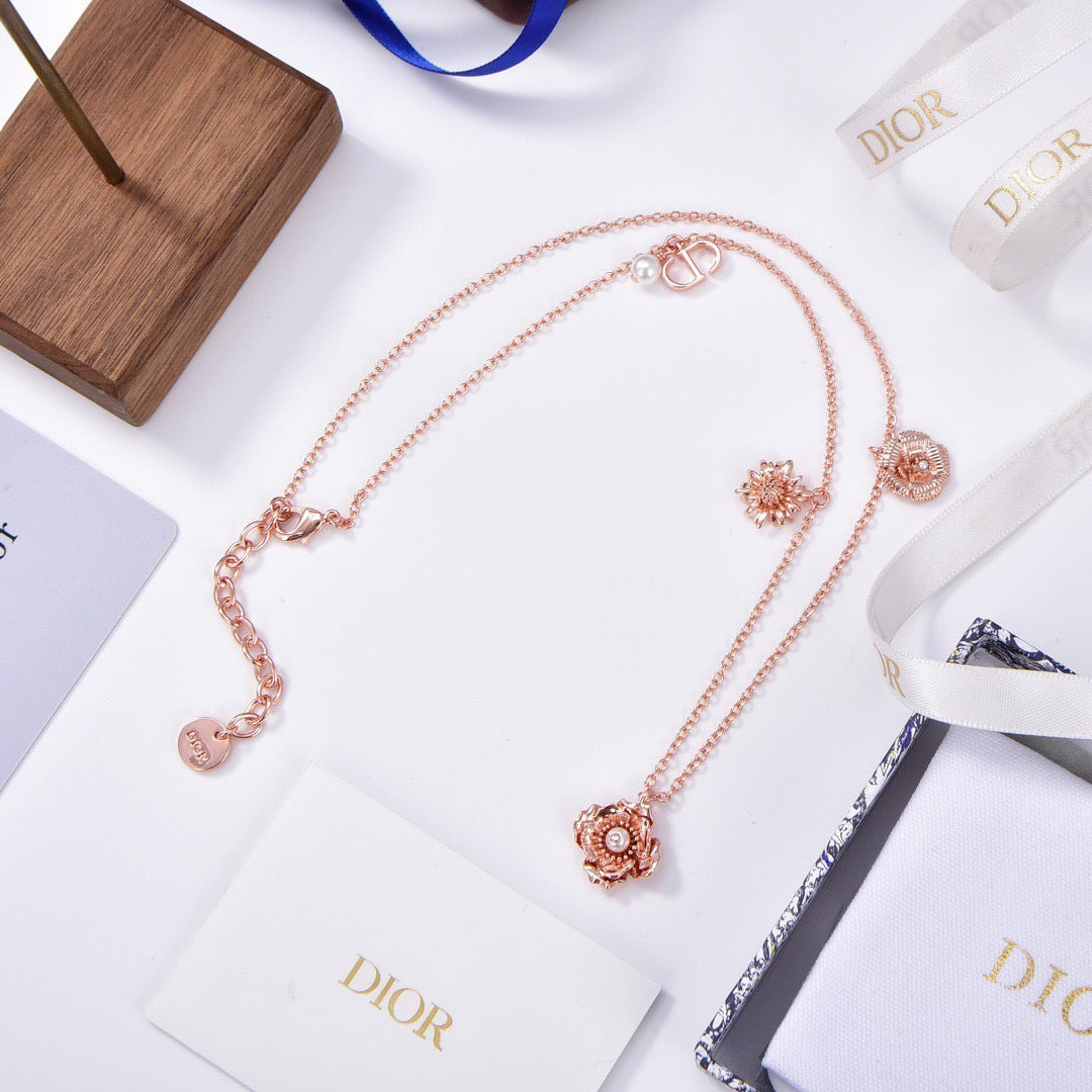 Rose Motif Station Necklace