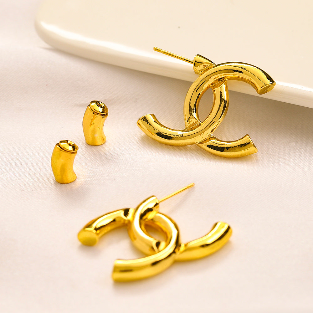 Alloy Polished Interlocking-C Hoop Earrings