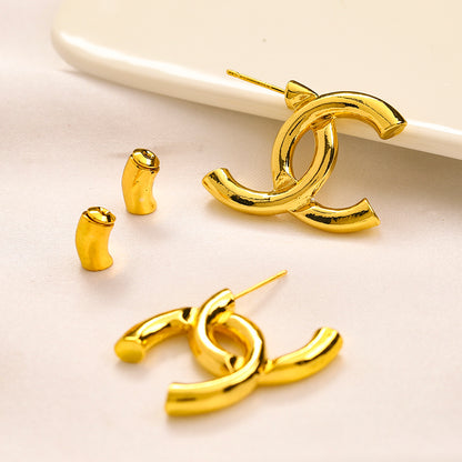 Alloy Polished Interlocking-C Hoop Earrings