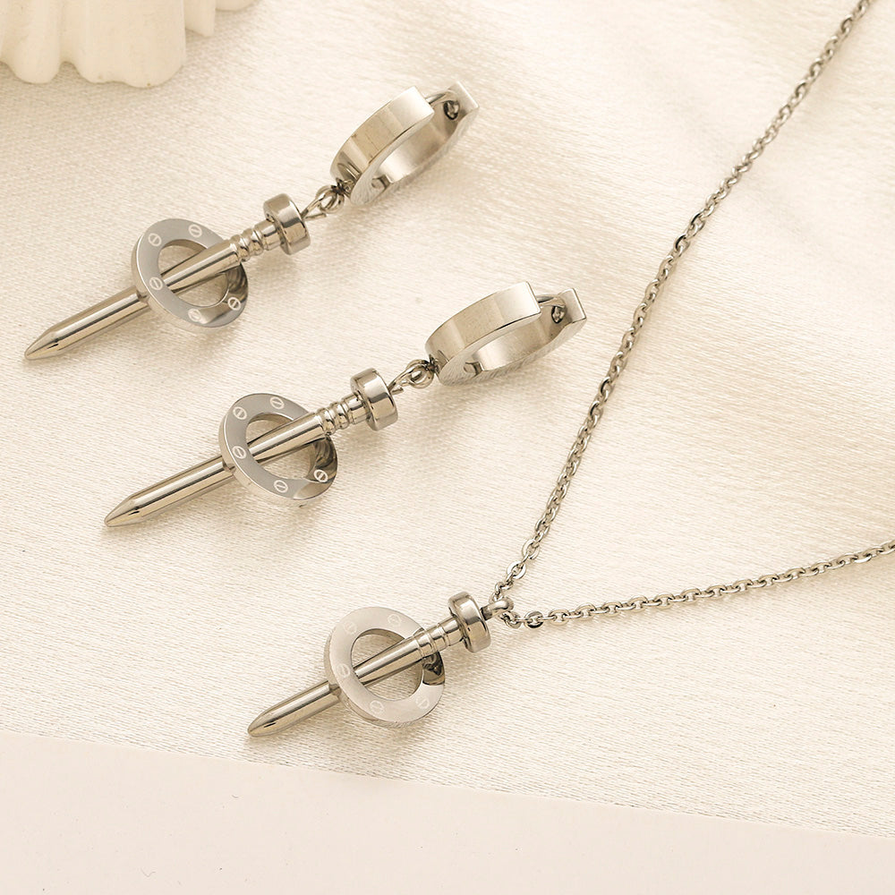 304 Stainless Steel Spike Charm Earrings & Necklace Collection