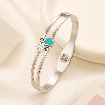 304 Stainless Steel Heart & T-Motif Open Cuff Bracelet