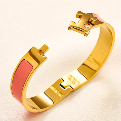 304 Stainless Steel Color-Inlay H-Clasp Bangle Bracelet