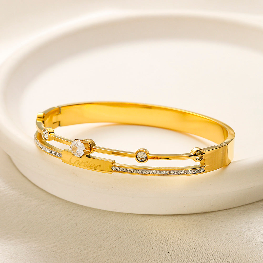 304 Stainless Steel Cross-Motif Double-Band Bangle Bracelet